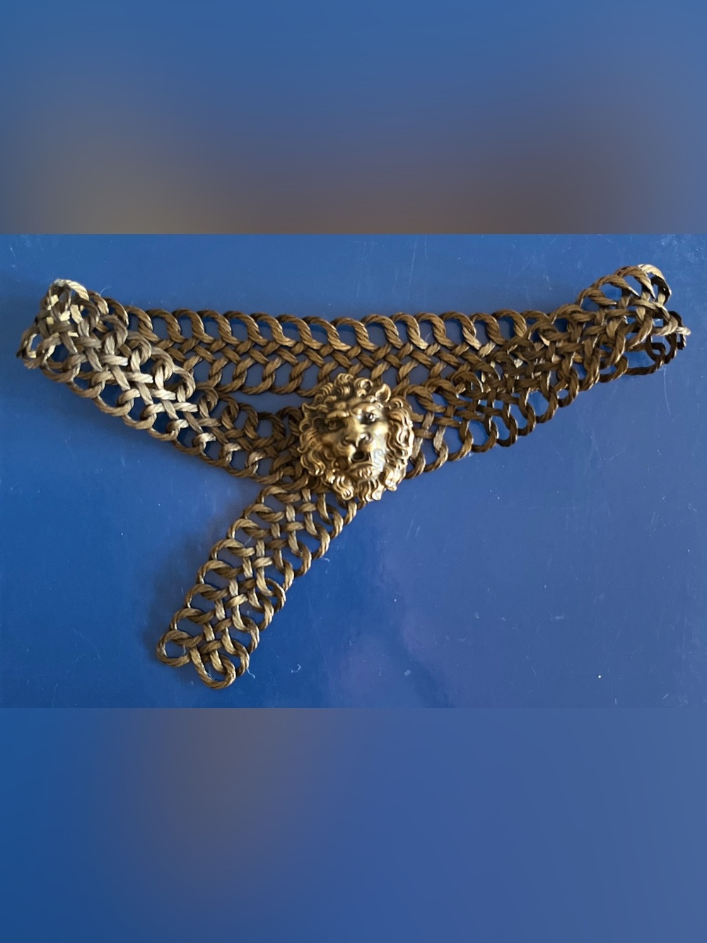 Vintage 1980s Boho Bronze Woven Wire
Chain Link Belt with Lion Head Buckle L🔥🔥🔥